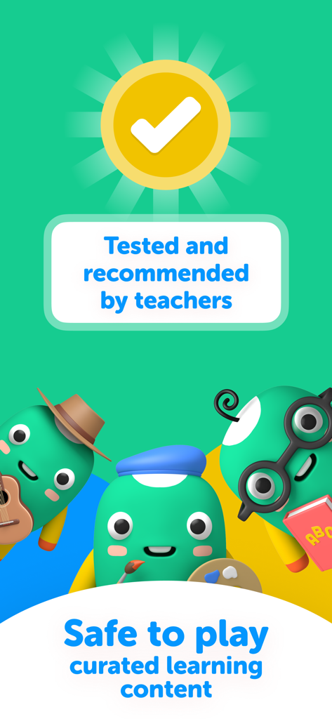 ABC World - Play and Learn - ABC World educational app showing teacher recommendation and safe curated learning content for kids