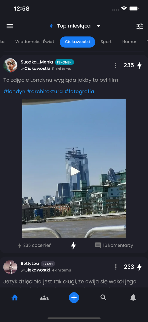Hejto - Interface of the Hejto social media app showing a feed of user-generated posts and communities in dark mode.
