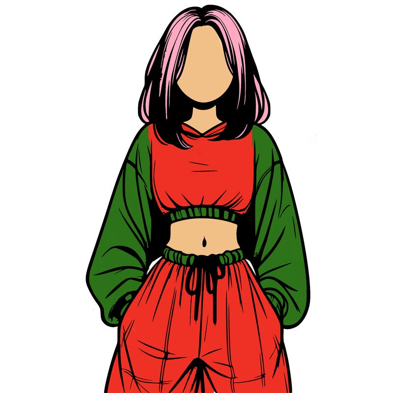 realistic girl faceless with baggy pants and a crop top
