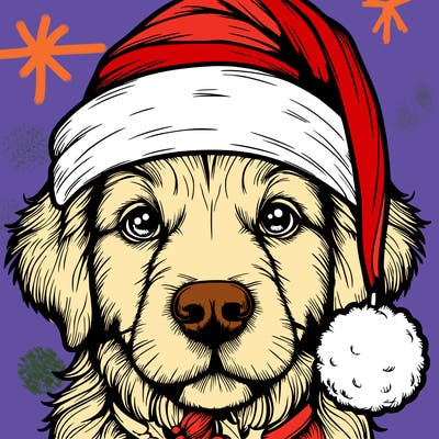 realistic dog with a christmas hat