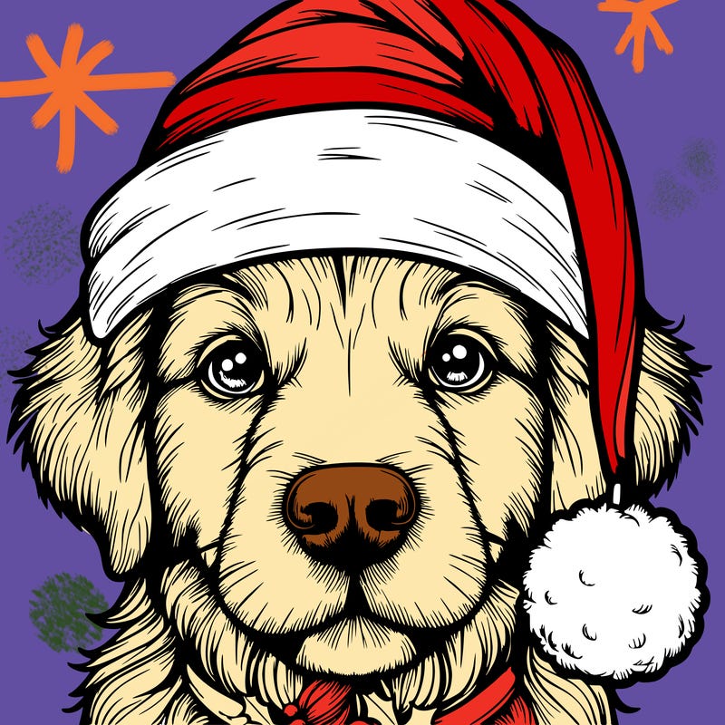 realistic dog with a christmas hat