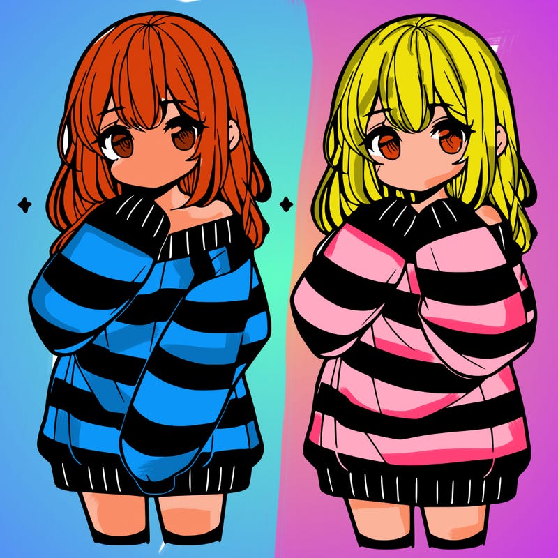anime girl in a striped oversized sweater