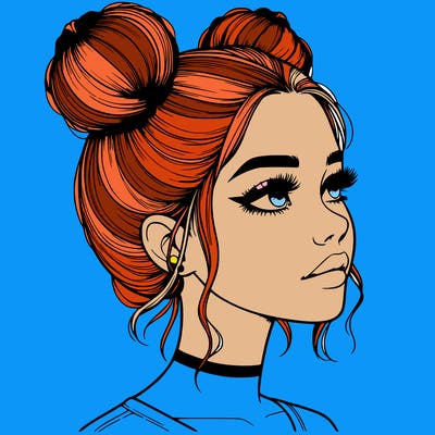 realistic girl with buns on the top of her head