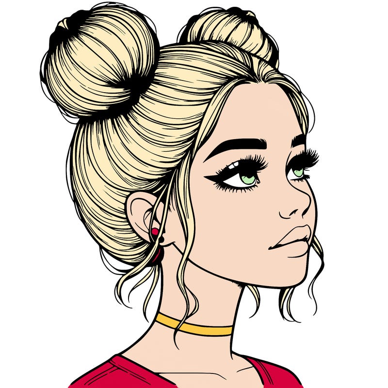 realistic girl with buns on the top of her head
