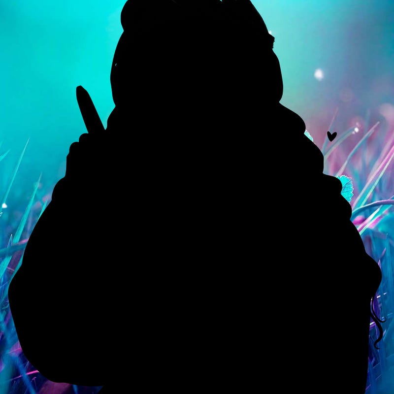 a teenage girl in a beanie, oversized sweatshirt, wavy long hair, and is showing a ✌️