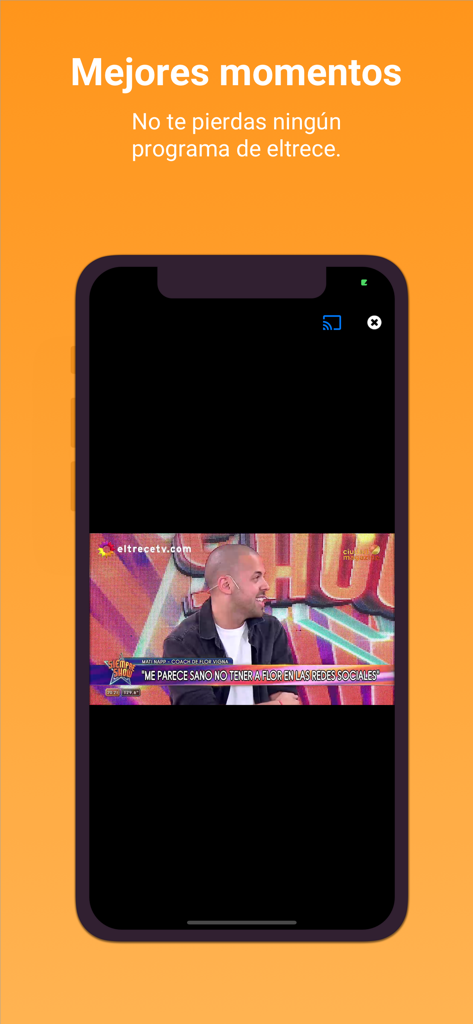 El Trece TV - Écran de l'application mobile montrant un lecteur vidéo avec des moments forts d'un programme de télévision argentine sur El Trece TV
