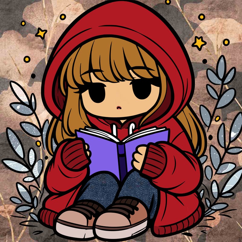 girl in oversized hoodie reading a book