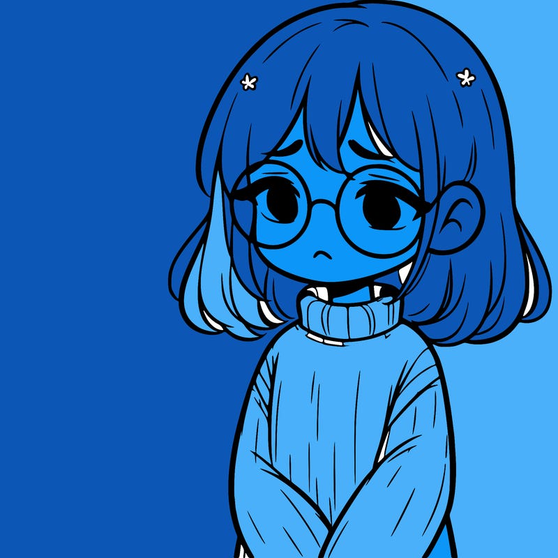 sad girl with glasses in a sweater