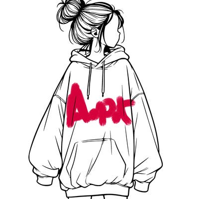realistic girl with a oversized sweatshirt on and a bun