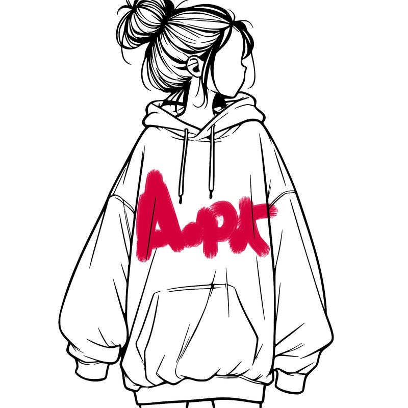realistic girl with a oversized sweatshirt on and a bun