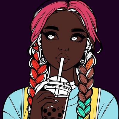 realistic girl with braided hair drinking boba
