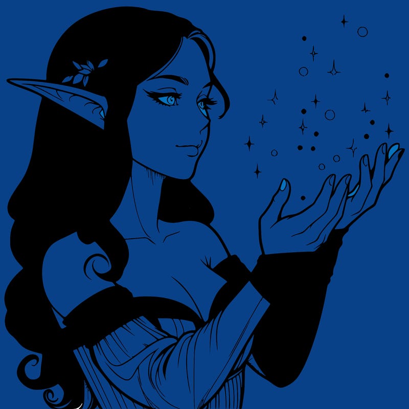 realistic elf girl doing magic