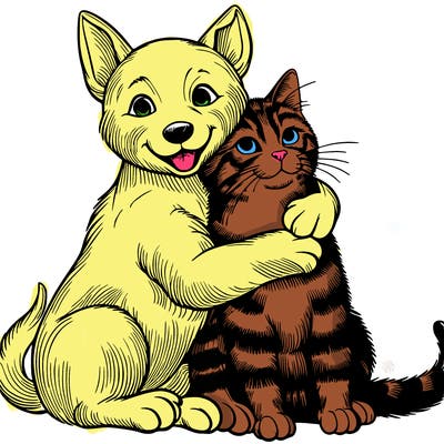 realistic cat and dog huging