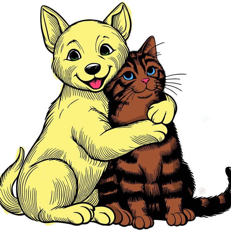 realistic cat and dog huging