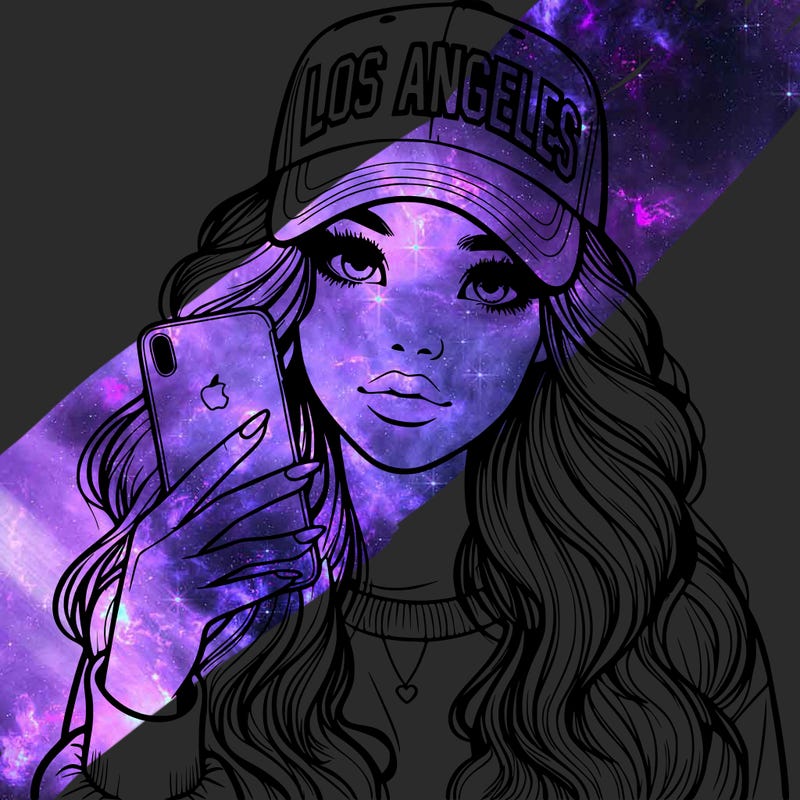 realistic beautiful girl wearing los ángeles cap holding an iphone