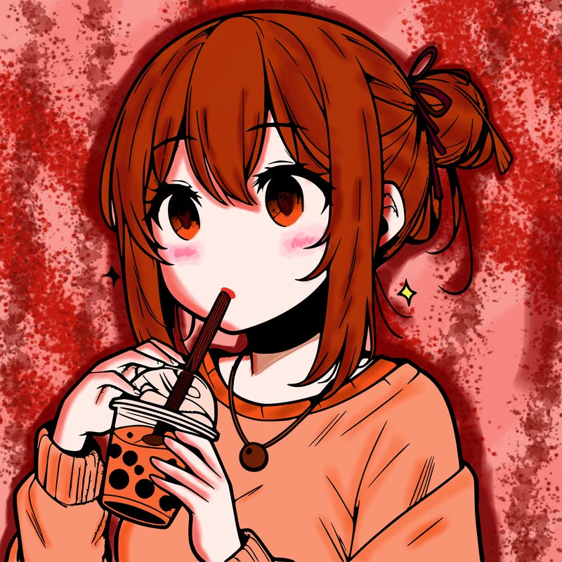 manga character drinking boba