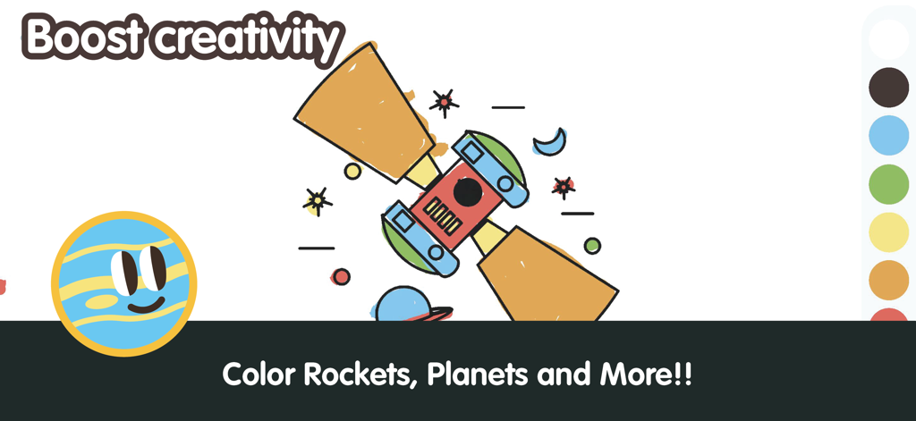 Little Astronauts - Space Kids - Digital space coloring page with a satellite and planets to boost kids creativity