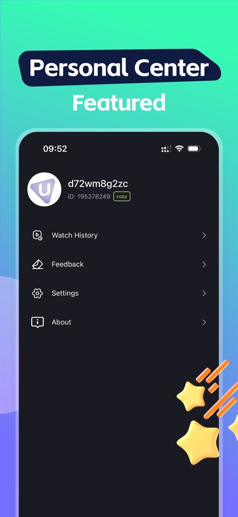 FlamShort - FlamShort app personal center screen showing watch history and settings