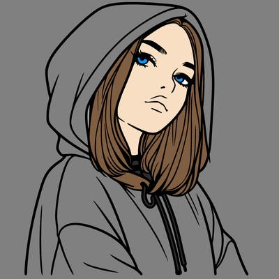 a realistic girl in a hoodie