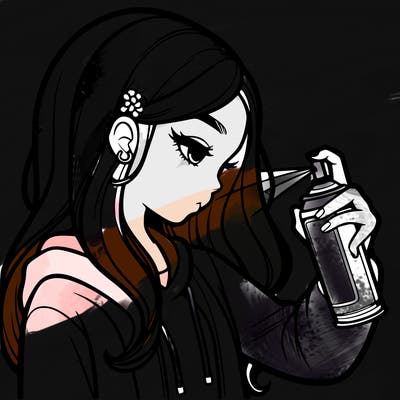 a realistic girl spray painting