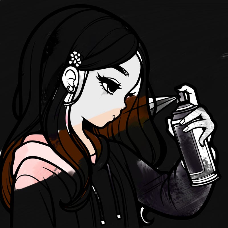 a realistic girl spray painting