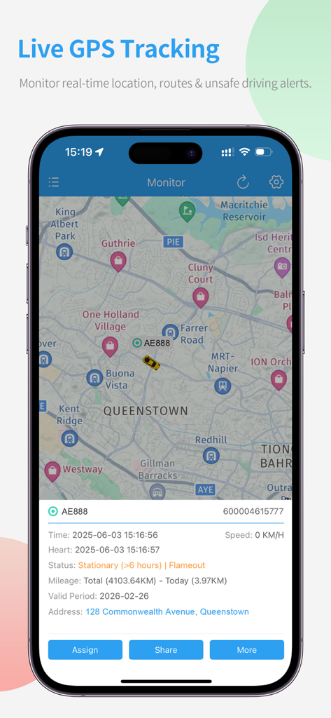 Fleet Butler - Fleet Butler app interface showing real-time GPS tracking of a vehicle on a map with status details