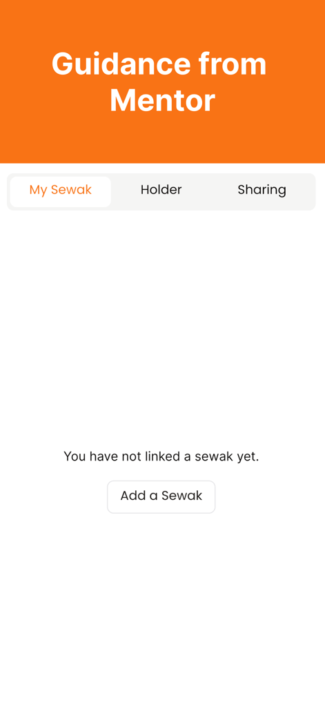 Krishna Smriti app screen showing the Guidance from Mentor section with a button to add a sewak