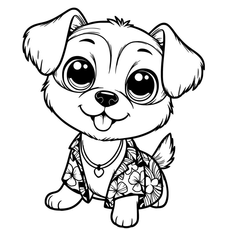 a cute dog with an hawaiian outfit realistic