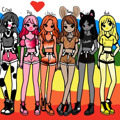 a group of girls wearing crop tops and shorts