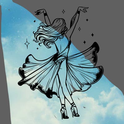 dancer dancing with a shimmery costume on realistic