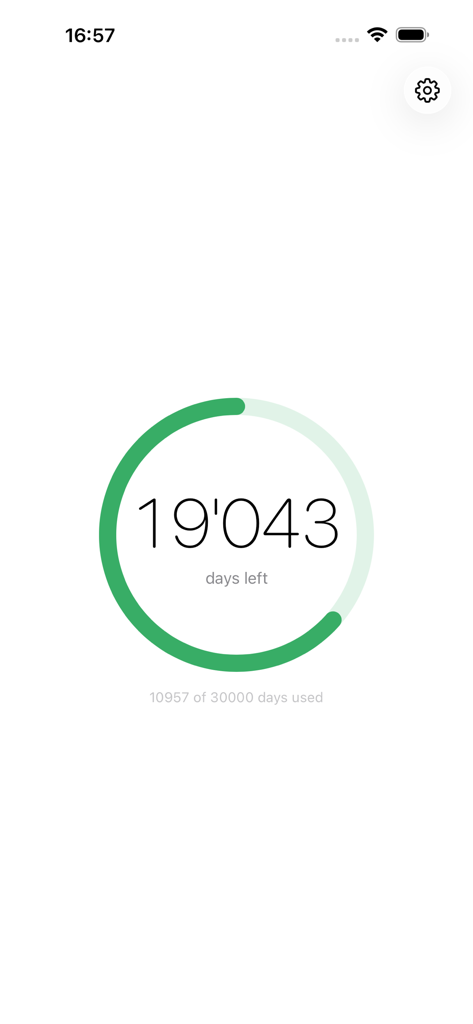 Anillo de progreso circular minimalista que muestra el número de días restantes en una cuenta regresiva