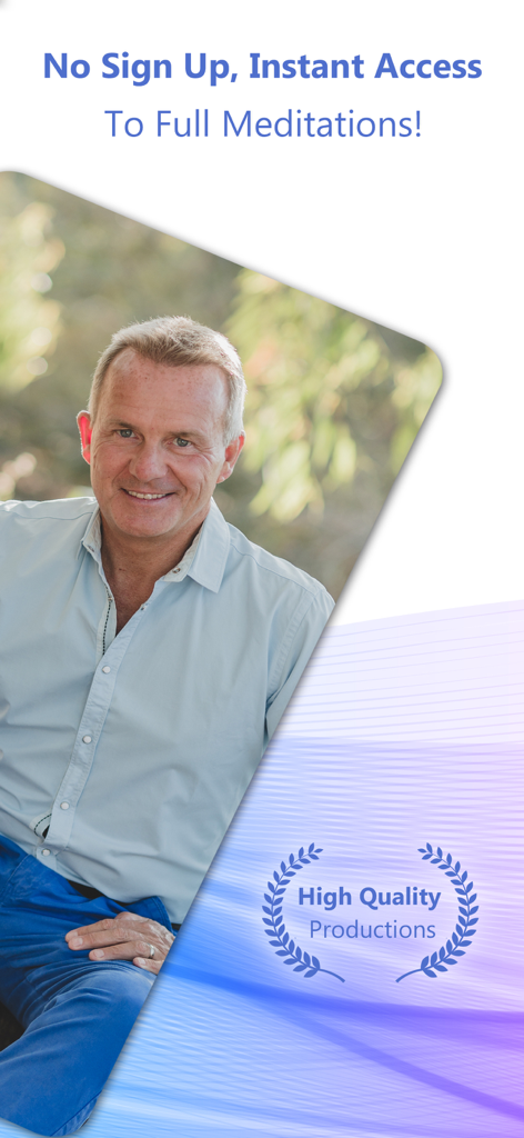Professioneller Hypnotherapeut Glenn Harrold bewirbt hochwertige Meditationsaufnahmen ohne Anmeldung.