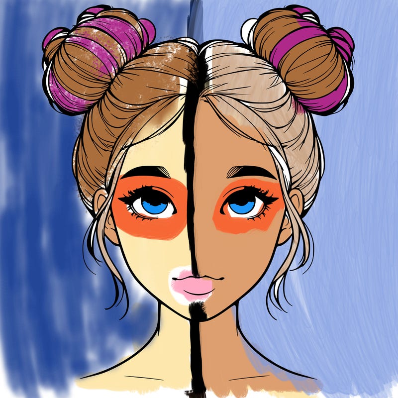 realistic girl with two buns on top of her head
