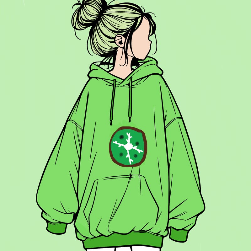realistic girl with a oversized sweatshirt on and a bun