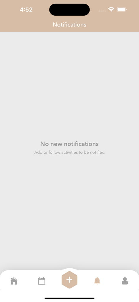 Baan - Minimalist notification screen of the Baan Pilates app showing no new notifications.