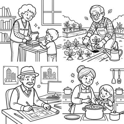 Discover the joy of intergenerational activities with this engaging coloring page. It beautifully illustrates seniors and kids working together, fostering connection and learning.