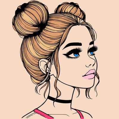 realistic girl with buns on the top of her head
