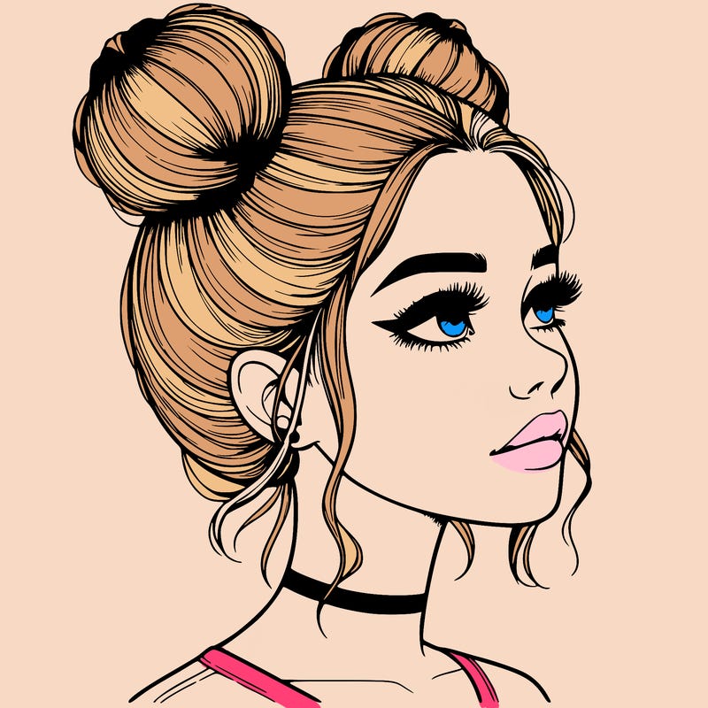 realistic girl with buns on the top of her head