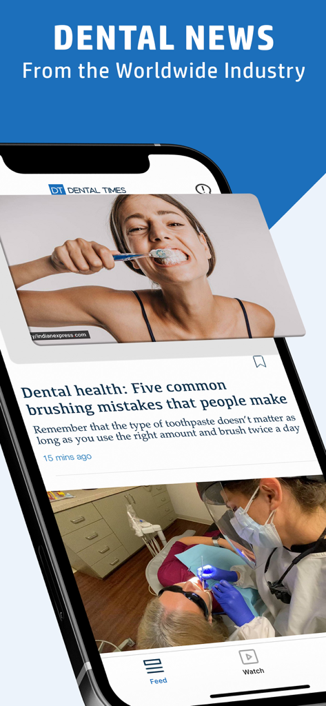 Dental Times - Dental Times app interface showing a feed of dental news and clinical articles.