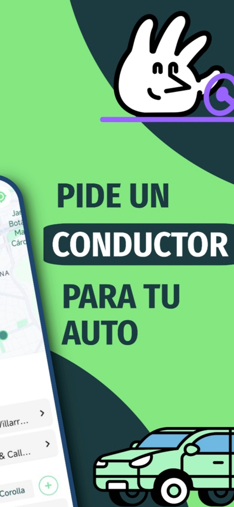 CareDriver - Pide un Conductor - CareDriver mobile app screen with Spanish text asking to request a driver for your car
