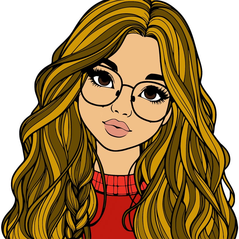 girl with long hair and freckles and glasses realistic