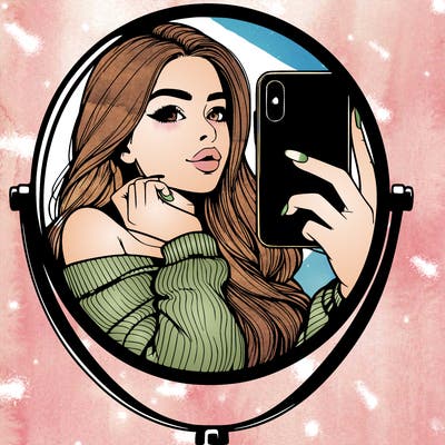 realistic girl taking mirror selfie beautiful