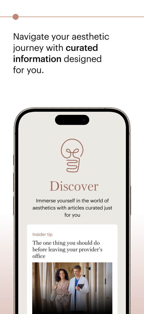 Allē - A mobile screen from the Alle app displaying curated aesthetic treatment information and articles.