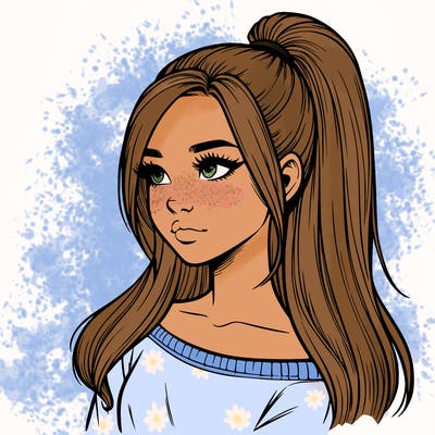 realistic girl with a high ponytail