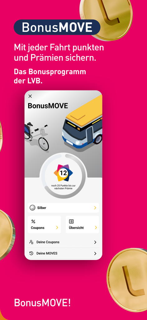 LeipzigMOVE App-Oberfläche für das BonusMOVE Treueprämienprogramm.