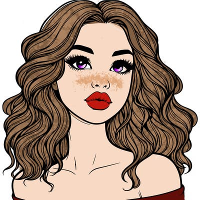 realistic girl with wavy hair and lips