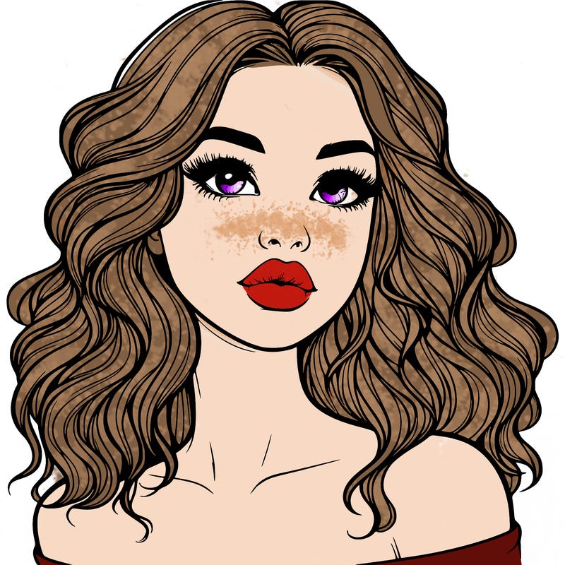 realistic girl with wavy hair and lips