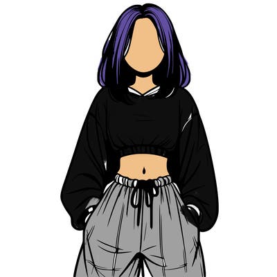 realistic girl faceless with baggy pants and a crop top