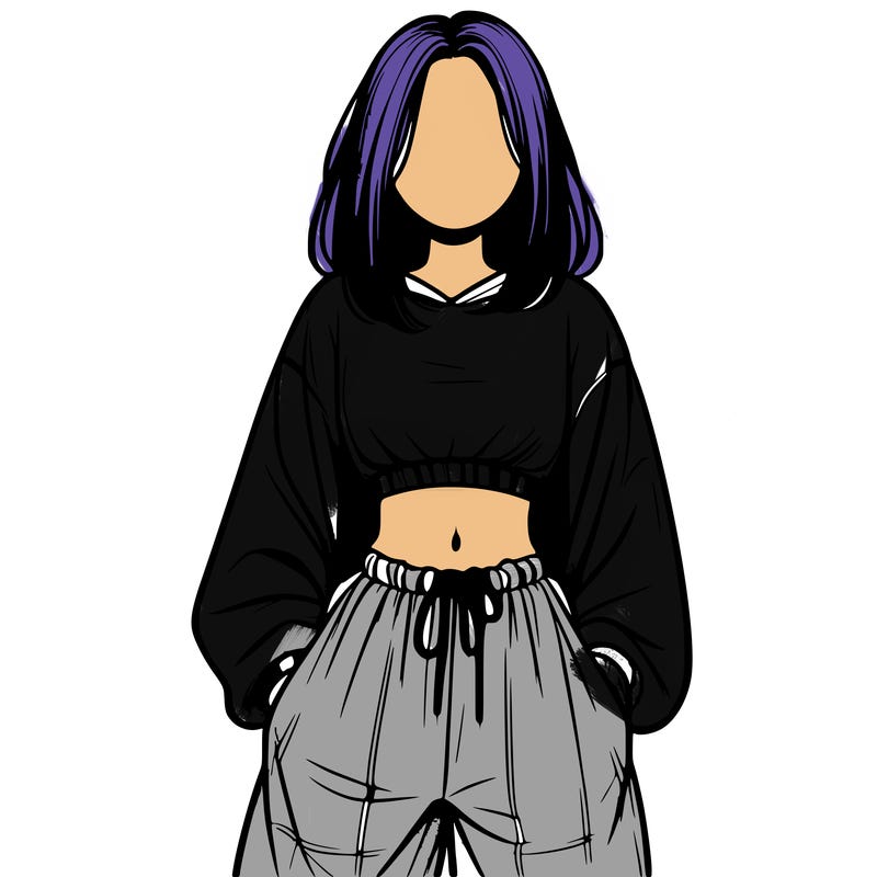 realistic girl faceless with baggy pants and a crop top