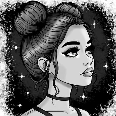 realistic girl with buns on the top of her head